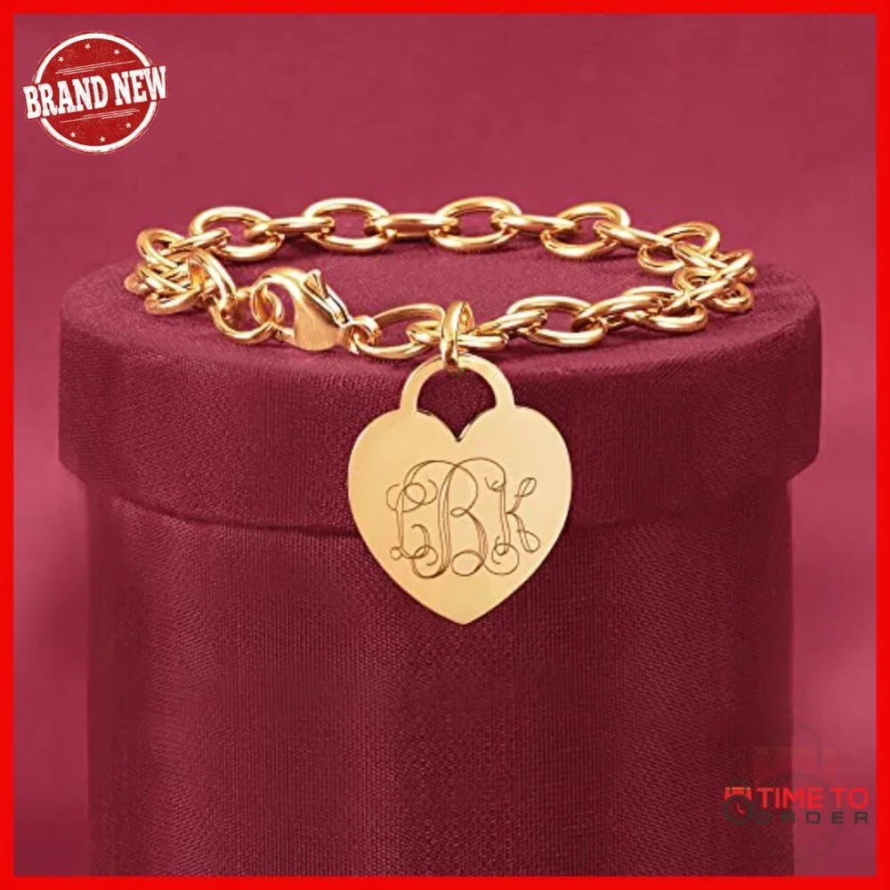 14kt Gold Heart Charm Bracelet, 7 Inch, Personalized Gift, Lobster Clasp